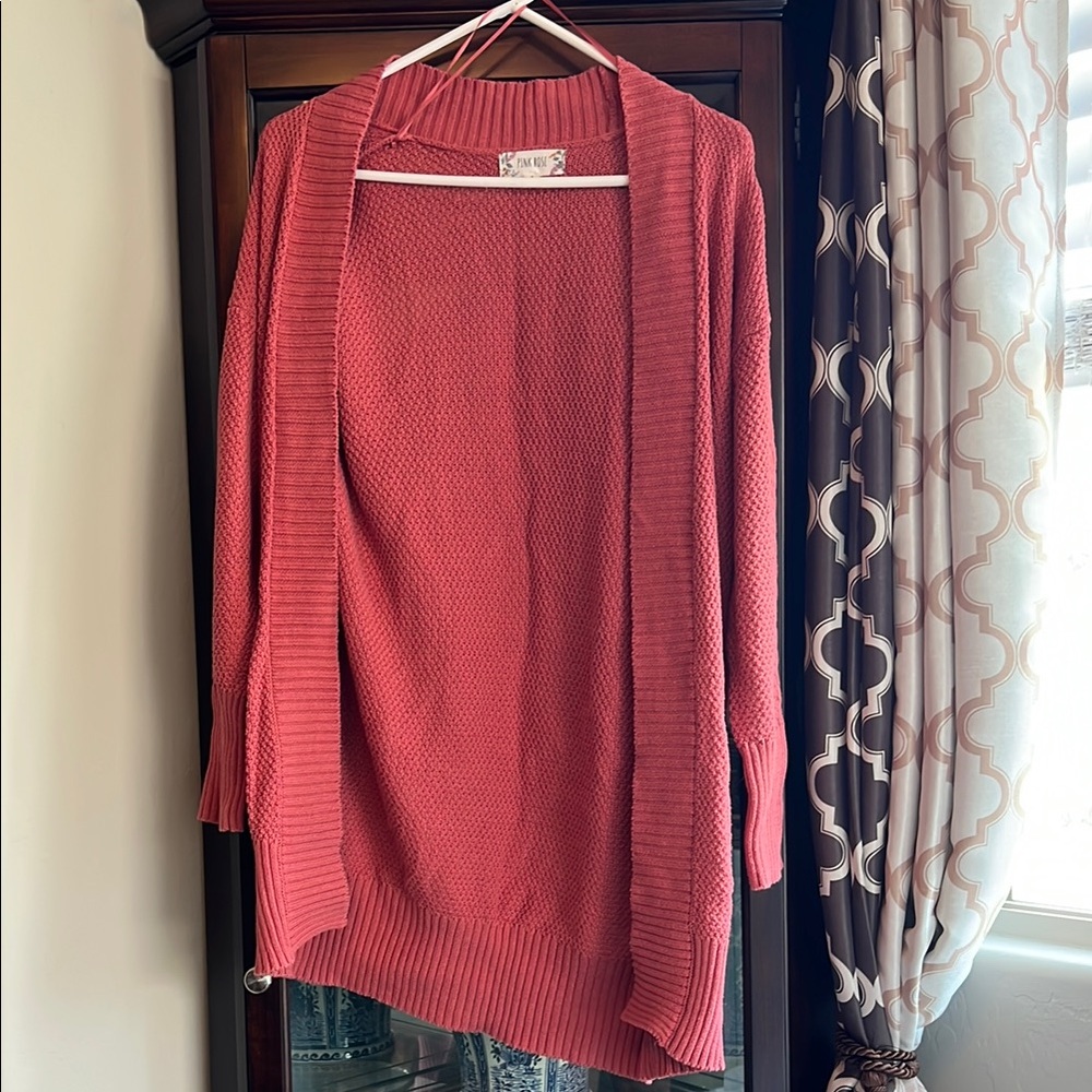 Women's Pink Open-Front Sweater with pockets